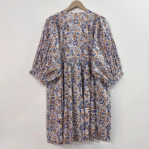 Robe décontractée mi-longue pour femme en coton tissé 100% uni, à manches courtes, taille empire, style babydoll, coupe ample et fonctionnelle à col en V oversize - Product Image 5
