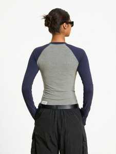 Haut décontracté pour femme Oneten, imprimé color block, manches raglan trois quarts, coupe ample, col rond, séchage rapide, 100 % polyester - Product Image 2