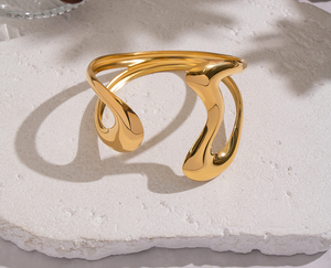 18K Real <b>Gold</b> <b>Plated</b> Stainless Steel <b>Bangle</b> for Women Heart Shape PVD Coated Hypoallergenic Jewelry 29g - Product Image 1