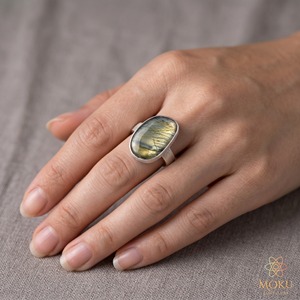 Natural <b>Labradorite</b> <b>Ring</b> Handmade 925 Sterling Silver Brush Finished <b>Ring</b> Boho Gemstone Jewelry for Women Dainty Gift For Her - Product Image 3