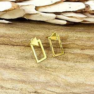 Unique New Design Geometric Triangle <b>Stud</b> <b>Earrings</b> Minimal Brass Jewelry <b>Mens</b> 18K Gold Plated Rectangle Dainty Wholesale OEM ODM - Product Image 2