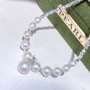 Collar de Perlas de Agua Dulce Francesas de 3-8 mm, Diseño de Diamante Cuadrado, Estilo de Media Luna Plateada, Diseño de Plata Pura - Product Image 3