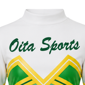 Green White Sublimated Cheer <b>Long</b> Sleeve Uniform Set <b>Pleated</b> <b>Skirt</b> Team Sportswear Athletic Training Practice Performance - Product Image 4