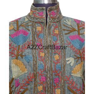 Chaqueta Bomber Bordada a Mano con Diseño Floral, Tela Suzani Ecológica de Algodón, Estilo Vintage, Informal, para Fiestas de Invierno/Primavera - Product Image 3