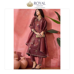 Proveedor Mundial de Ropa India para Bodas y Festivales, Conjunto de Kurti y Pantalón con Bordado Pv Simmer y Dupatta - Product Image 4