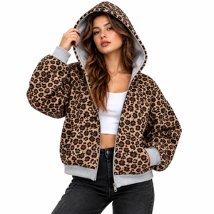 Nexfit Athletics Women's Oversized Heavyweight Winter Color Block <b>Leopard</b> <b>Print</b> Raglan Pullover <b>Hoodie</b> Pocket Cotton Fleece - Product Image 2