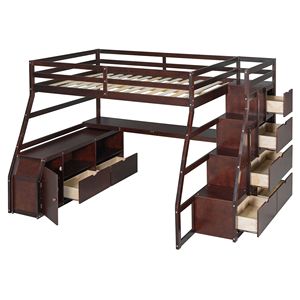 เตียงลอฟท์ขนาดใหญ่พร้อมโต๊ะทำงาน 7 ลิ้นชัก 2 ชั้นวางของ สำหรับจัดระเบียบและพื้นที่เรียน - Product Image 4