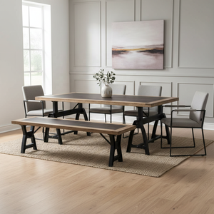 Mesa de Comedor Industrial de Madera de Mango Maciza Hecha a Mano, Mesa de Cocina Rectangular Grande para 6 Personas con Metal Negro Rústico de 200 cm - Product Image 3