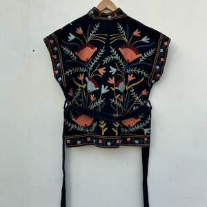 Black Embroidered Suzani Velvet Short Jacket Statement Outerwear Coat Velvet Blazer Unisex Jacket Gift For <b>Wife</b> Bridal Jackets - Product Image 1