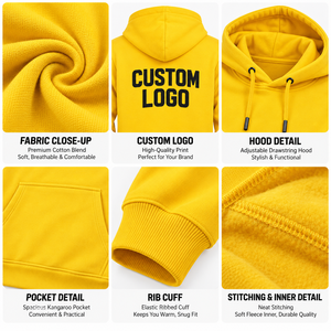 Sudadera con Capucha Amarilla para Hombre, Corte Regular, Color Sólido, Informal, de Forro Polar, con Bolsillo, Manga Larga, para Otoño, 100% Algodón - Product Image 6