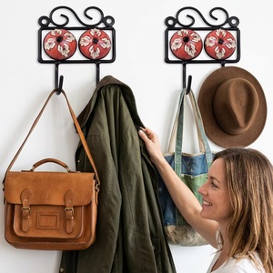 Ganchos de Pared Metálicos Retro con Azulejos de Cerámica, 2 Ganchos, Ecológicos, Impermeables, Autoadhesivos, Multifuncionales para Almacenamiento de Ropa - Product Image 4