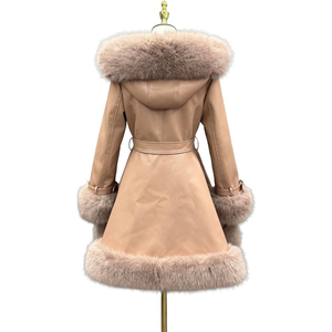 Abrigo de Piel Sintética para Mujer, Cinturón en la Cintura, Elegante Ropa de Invierno, Manga Larga, 100% Poliéster, Cuello Desmontable Grueso, Abrigo Cálido - Product Image 4
