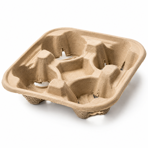 Plateau porte-gobelets jetable en pulpe moulée robuste pour 4 tasses, idéal pour les restaurants, les hôtels et la livraison à emporter - Product Image 1
