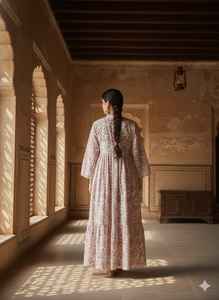 Robe longue maxi rose à imprimé floral, en coton, style kaftan d'été, à volants, bohème, pour femme, mode ethnique indienne festive - Product Image 3