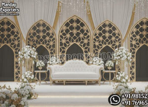 ฉากหลังตกแต่งเวทีงานแต่งงานแบบนิกะห์สุดหรู แผงฉากและซุ้มโค้ง ดีไซน์ทันสมัยสำหรับพิธีมุกุล ตกแต่งเวทีวัลิมา สวยงามที่สุดสำหรับงานเลี้ยงต้อนรับในสหราชอาณาจักร - Product Image 2