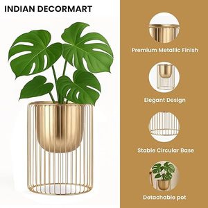 Support de plante en métal plaqué or, vase circulaire moderne, pot de fleurs d'intérieur pour plantes vertes, décoration de la maison - Product Image 2
