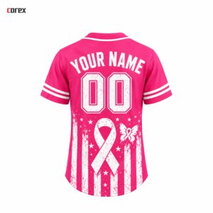 Camiseta de Béisbol Personalizada Unisex Corex, Transpirable, 100% Poliéster Sublimado, Uniforme de Softbol con Botones para la Concientización sobre el Cáncer de Mama - Product Image 2