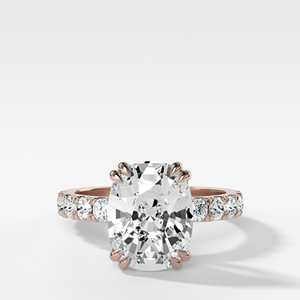 Solitaire Engagement <b>Rings</b> Hidden Halo Pave Set Proposal <b>Wedding</b> Bands 14k Solid Gold <b>Cushion</b> Cut Lab Grown Diamond Fine Jewelry - Product Image 1