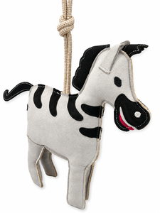 Juguete de Cebra para Caballos de Cuero Suave y Duradero de Horsekraft, Fabricante Indio, con Cuerda Flexible y Segura, Color Gris Claro, en Caja - Product Image 2