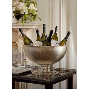 Seau à glace vintage en métal argenté, grand refroidisseur à vin avec poignées en anneau pour bar, fête, décoration de mariage - Product Image 5