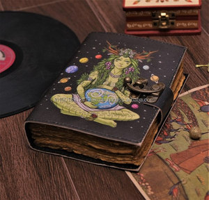 Indian Genuine <b>Leather</b> Journal Notebook Diary Deckle Edge Brown Paper Mother of Earth <b>Leather</b> Journal With Colorful Print Diary - Product Image 2