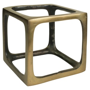 Modern Abstract Geometric Cube Sculpture Hollow Brass Finish Metal <b>Frame</b> Statue Minimalist <b>Square</b> Tabletop Ornament for Luxury - Product Image 1