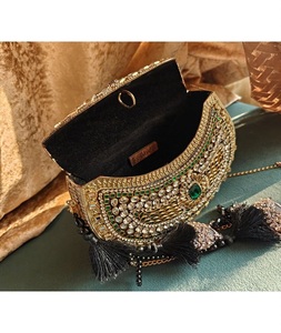 F S INTERNATIONAL Indian Bridal Evening Party Purse Elegant <b>Mosaic</b> Gold-Plated Brass Kundan Clutch Bag Chain Strap Wedding - Product Image 2