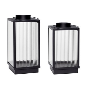 Premium Square Black <b>Lantern</b> <b>Set</b> with Ribbed Glass Panels for Home Decoration - Product Image 1