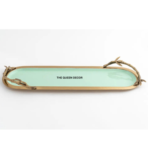 ถาดเสิร์ฟไม้ดีไซน์หรูหราสำหรับวางอาหารและของหวาน ถาดเสิร์ฟไม้คุณภาพสูงพร้อมหูจับลายดอกไม้สีทอง - Product Image 4