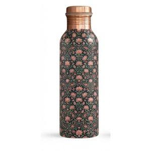 Bouteille d'eau artisanale indienne en cuivre, motif floral émaillé coloré, sans soudure, anti-fuite, pour la médecine ayurvédique, vente en gros - Product Image 4
