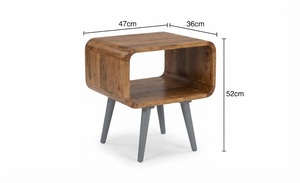 Modern Curved Solid Wood <b>Bedside</b> <b>Table</b> with Grey Legs Handcrafted Minimalist Nightstand Bedroom Storage Unit - Product Image 2