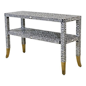 Table console en bois massif de style vintage, écologique, faite à la main, avec incrustations en os, meubles modernes pour salon, provenant du Rajasthan - Product Image 2