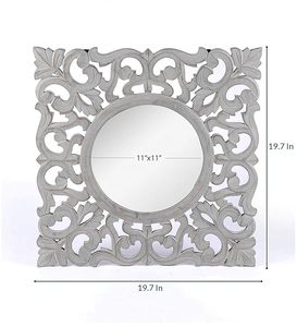 Miroir mural ovale traditionnel en bois sculpté avec bordure encadrée pour la décoration de la salle de bain et de la chambre à coucher - Product Image 3