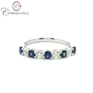 Venta al por mayor hecho a mano 18K AU750 sólido blanco/oro amarillo diamante natural zafiro compromiso aniversario boda banda señoras clásico - Product Image 1