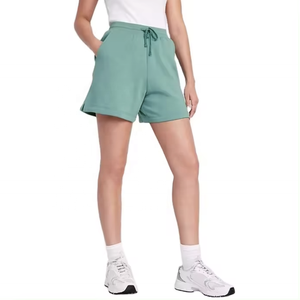 Women's 100% Cotton Terry Mid Waist Sweat Shorts <b>Elastic</b> Drawstring Breathable Pocket Decoration Summer Casual Style Pakistan - Product Image 1