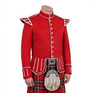 Red 100% Wool Unisex Vintage Formal <b>Shirt</b> Jacket with Stand Collar and <b>Epaulet</b> Dot Animal Embroidery for Winter Wear - Product Image 3