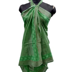 Women's Light Cotton Long Floral Printed Scarf Green Beach Wrap Pareo Leaf Parties Summer Resort cotton <b>sarong</b> - Product Image 2