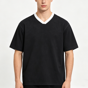 Men's 220 Grams Worsted Mesh Loose Breathable T-<b>Shirts</b> Summer Streetwear Baseball <b>Design</b> <b>Custom</b> V-Neck Cotton <b>Shirts</b> Wholesale - Product Image 1