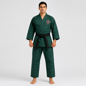 Kimono de karaté vert pour homme, uniforme adulte 100% coton, tenue d'entraînement durable avec ceinture noire, coupe classique - Product Image 1