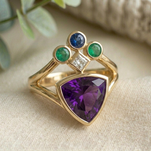 Anillo de Amatista Azul de Lujo, Plata de Ley 925, Chapado en Oro de 18K, 8g, Corte Trillón de 10mm, Precio de Fábrica al por Mayor - Product Image 4
