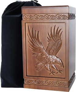 Carved Deer And Forest Wooden Cremation Urn For Human Ashes Memorial <b>Keepsake</b> With Velvet Bag - Product Image 6