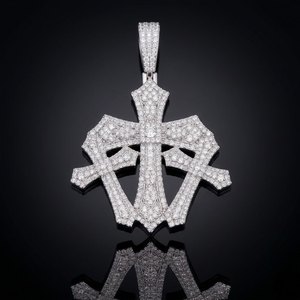 White Gold Christian <b>Cross</b> Pendant Rhodium Plated Cubic Zirconia Charm Hollow Design Statement Jewelry for Necklace <b>Chain</b> - Product Image 1