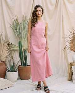 Women Linen Maxi Dress Backless Criss Cross Strap <b>Tie</b> <b>Back</b> A-Line Summer Dress Sleeveless Casual Beach Dress - Product Image 3