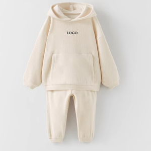 Conjunto de Ropa Deportiva para Niños al por Mayor, Sudadera y Pantalones de Dos Piezas, Color Beige, Acanalado, Cómodo, Unisex - Product Image 5