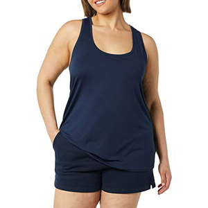 Women's <b>Navy</b> Blue Scoop Neck Tank <b>Top</b> Solid Knitted Breathable Casual Wear Plus Size - Product Image 6