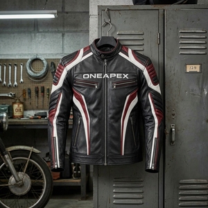 Veste en cuir pour homme, noire, blanche, rouge, col montant, fermeture éclair, style motard, veste de motard personnalisée, vente en gros - Product Image 2