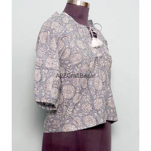 เสื้อคลุมลำลองฤดูร้อนแบบถัก คอทรงโอ ลายพิมพ์บล็อกอินเดีย ผ้าฝ้ายแท้ 100% ดีไซน์ลายดอกไม้โบฮีเมียน เป็นมิตรกับสิ่งแวดล้อม ระบายอากาศได้ดี แขน 3/4 - Product Image 4