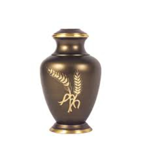 Urna funeraria de latón color marrón mate, tamaño grande, con grano de trigo grabado, recipiente conmemorativo para cenizas de adultos. - Product Image 1
