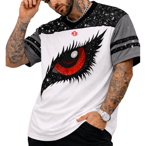 T-shirt de style football pour hommes avec motif œil en strass de luxe, style streetwear surdimensionné, style maillot de sport, maille respirante, unisexe - Product Image 1