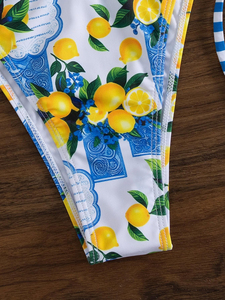 Women's <b>Bikini</b> Sets Sexy Sublimated Design Two Piece Swimsuit V Neck Halter Back Self Tie Low Rise Bottom - Product Image 6